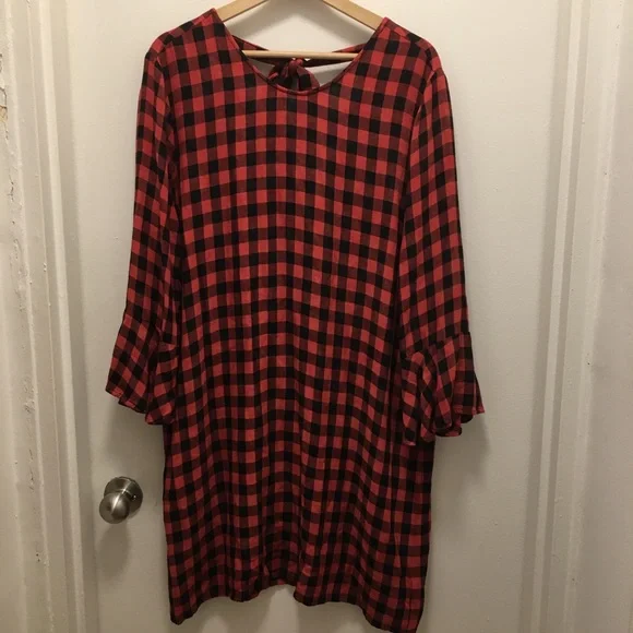anthropologie red plaid dress NWT Anthropologie Maeve Red Tartan Plaid Puff Sleeve Mini Dress Size S